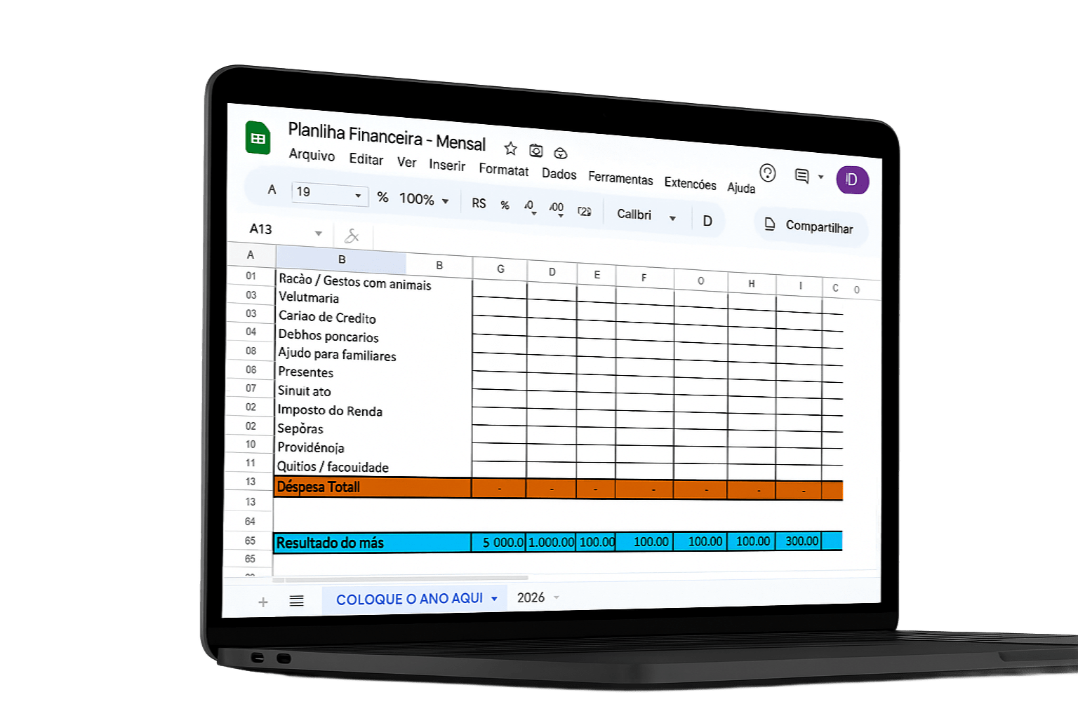 Planilha financeira mensal